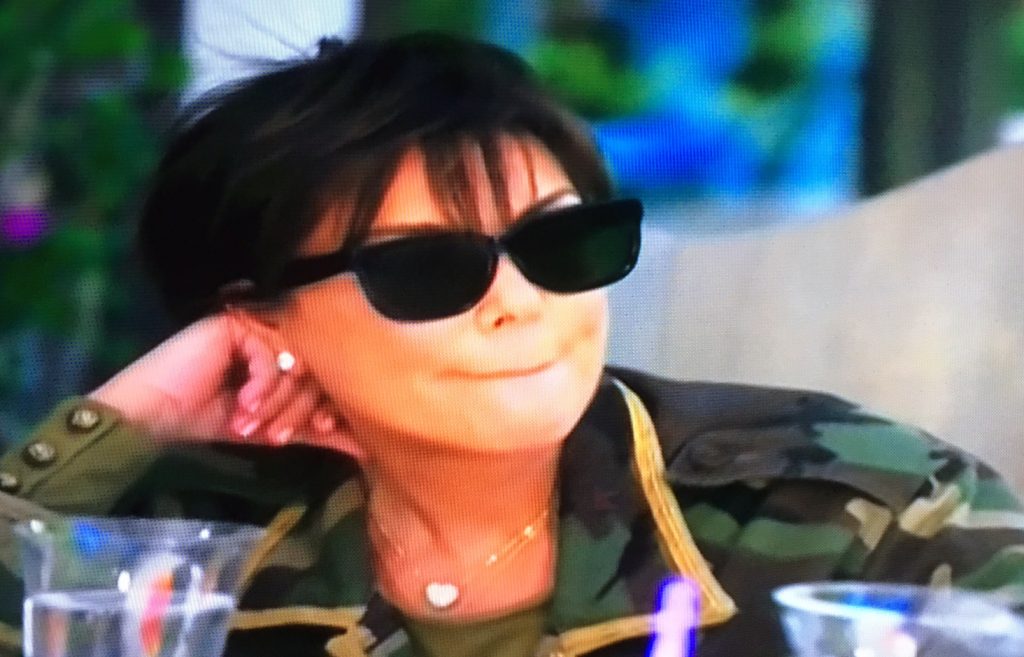 Kris Jenner's Gold Embroidered Camo Jacket by Saint Laurent 