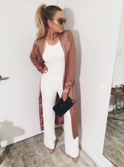 Khloe Kardashian wearing the House of CB Coryn Duster Coat