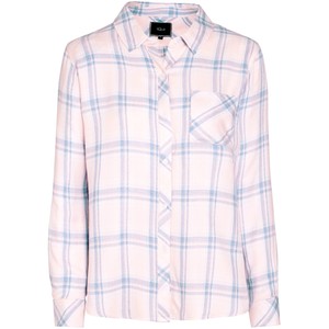 Hunter Rails Button Down Plaid Shirt in Light Blue & Pink Melange Seen on Stephanie Hollman
