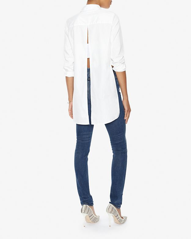 White poplin blouse with cutout back