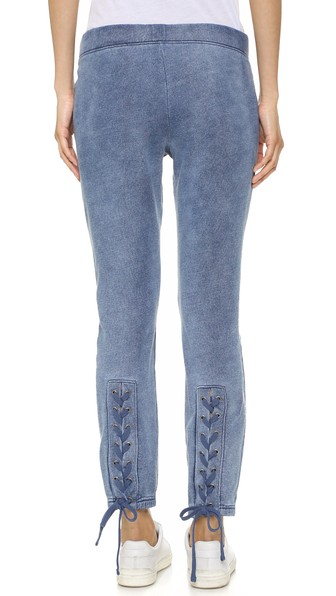 Blue washed sweatpants with lace up back