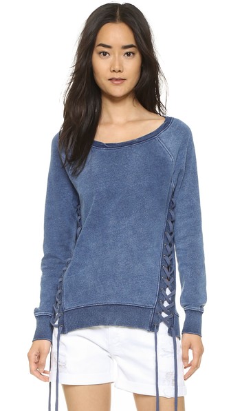 Meghan Edmonds Washed Blue Lace Up Sweatshirt