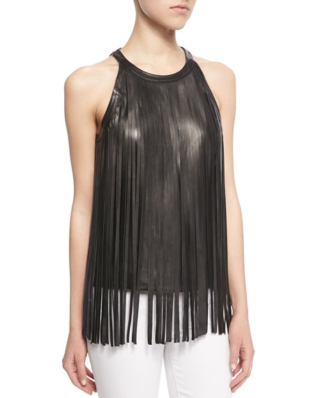 CUSP by Neiman Marcus Leather Fringe Top