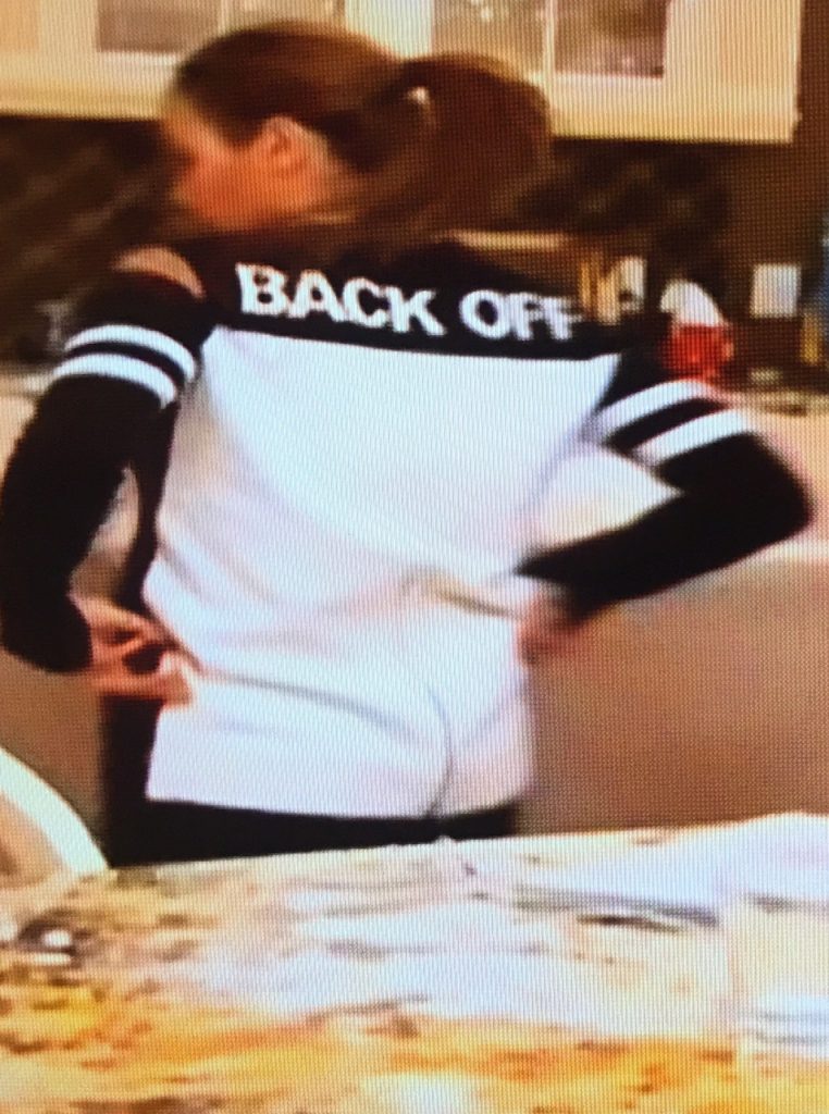 Melissa Gorga's Black & White Back Off Cold Shoulder Top by Pam & Gela