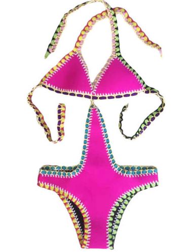 Pink Crochet Trim Neoprene Monokini