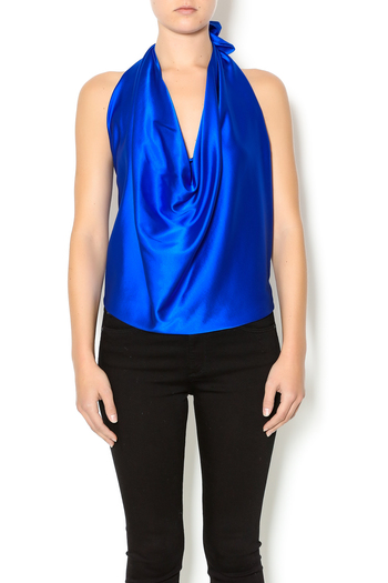 Teresa Giudice's Silk Draped Cobalt Blue Halter Top by Ramy Brook