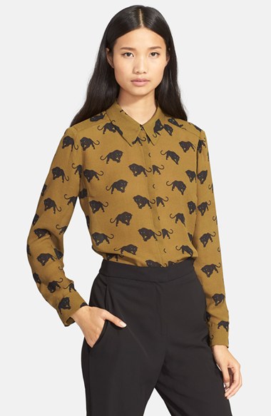 Black and green panther print blouse