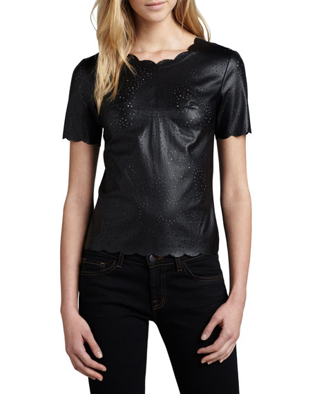 BCBG Scalloped Leather Top