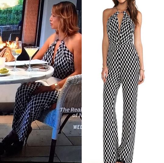 Kelly Dodd's Black and White printed keyhole DVF jumpsuit