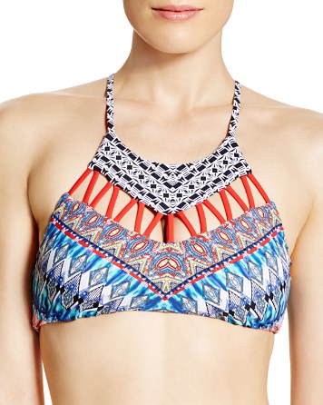 Printed Bikini with red strappy cut outs