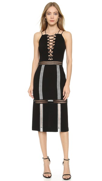 Black and white Lace Up Dress with Sheer Panels