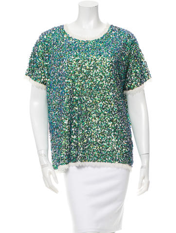 Gryphon Green Sequin and Tulle Short Sleeve Top