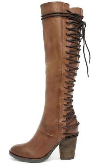 Brown lace up back boots