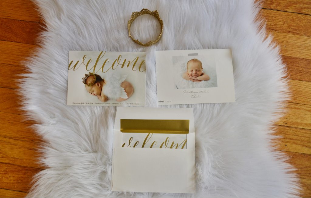 Minted foil pressed birth announcements