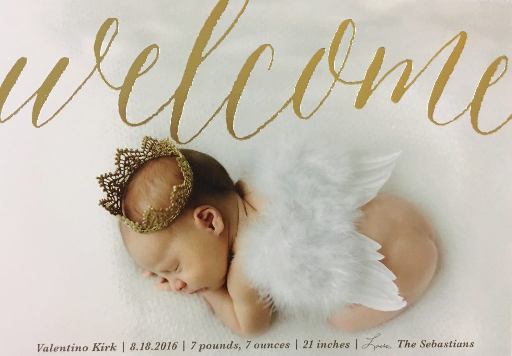 Minted foil pressed birth announcements