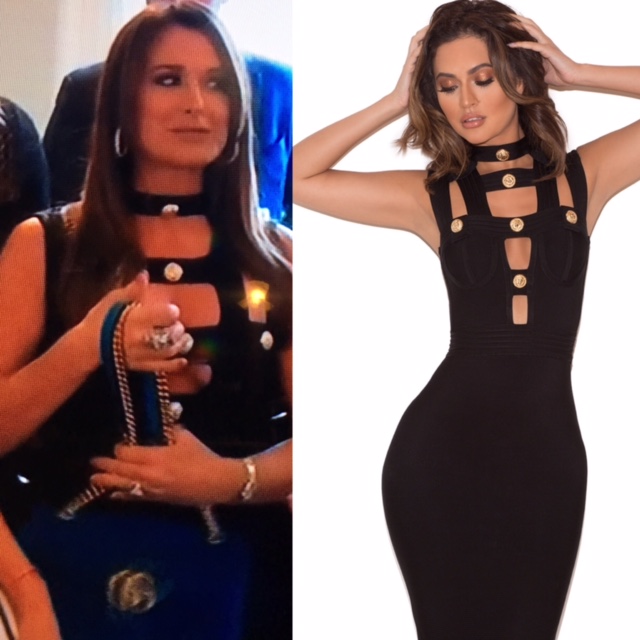 Kyle Richards' Black Cut Out Dress with Gold Buttons