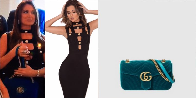 Kyle Richards' Black Cut Out Dress with Gold Buttons