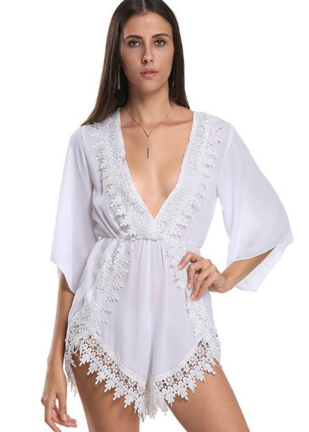 white lace trim romper