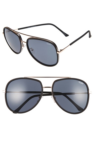 Black aviator sunglasses with gold hardware