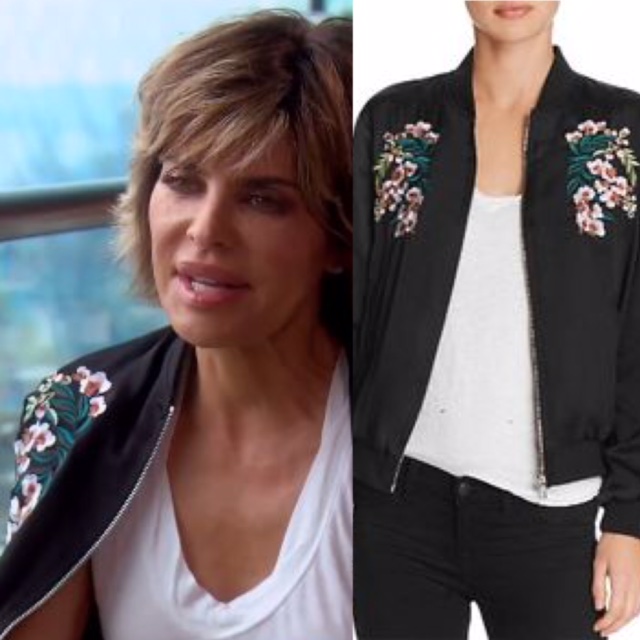 Lisa Rinna's Black Floral Embroidered Bomber Jacket