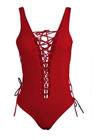 Red Lace Up Bathing Suit