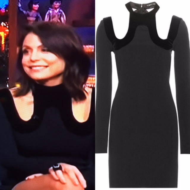 Bethenny Frankel's Black Velvet Trim Cut Out Dress on Watch What Happens Live