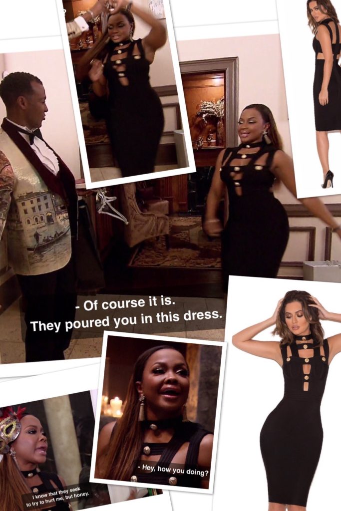 Phaedra Parks Black Cutout Dress with Gold Buttons 