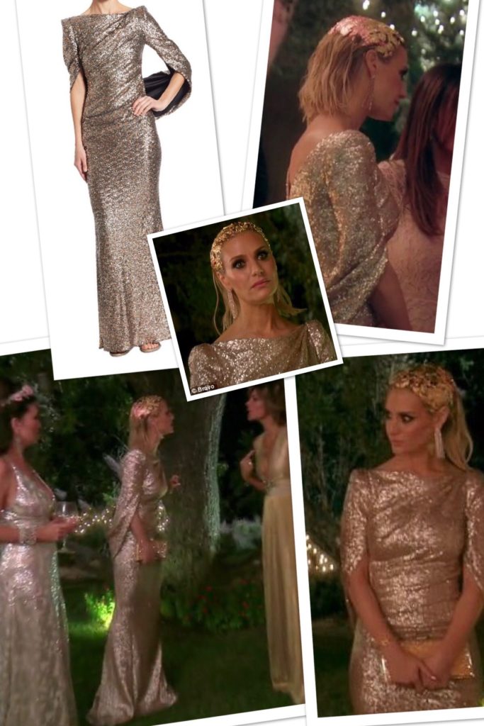 Dorit Kemsley's Gold Sequin Cape Dress