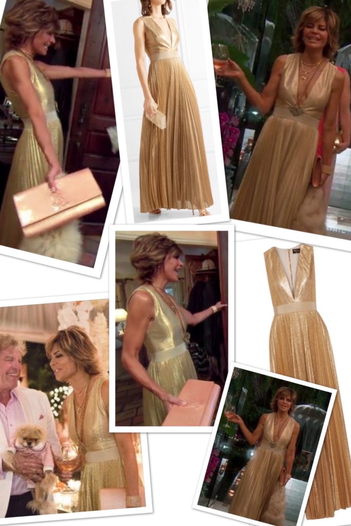 Lisa Rinna's Gold Pleated Maxi Dress