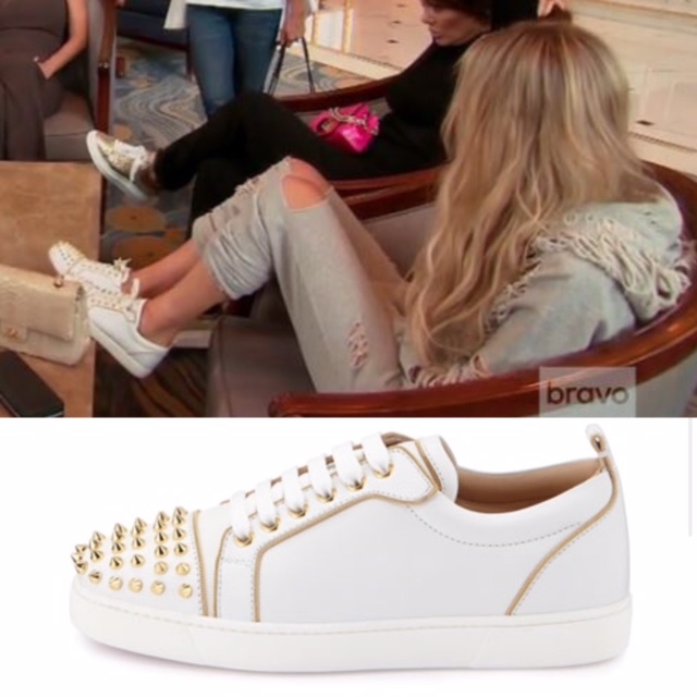 Dorit Kemsley's White Sneakers with Gold Studs