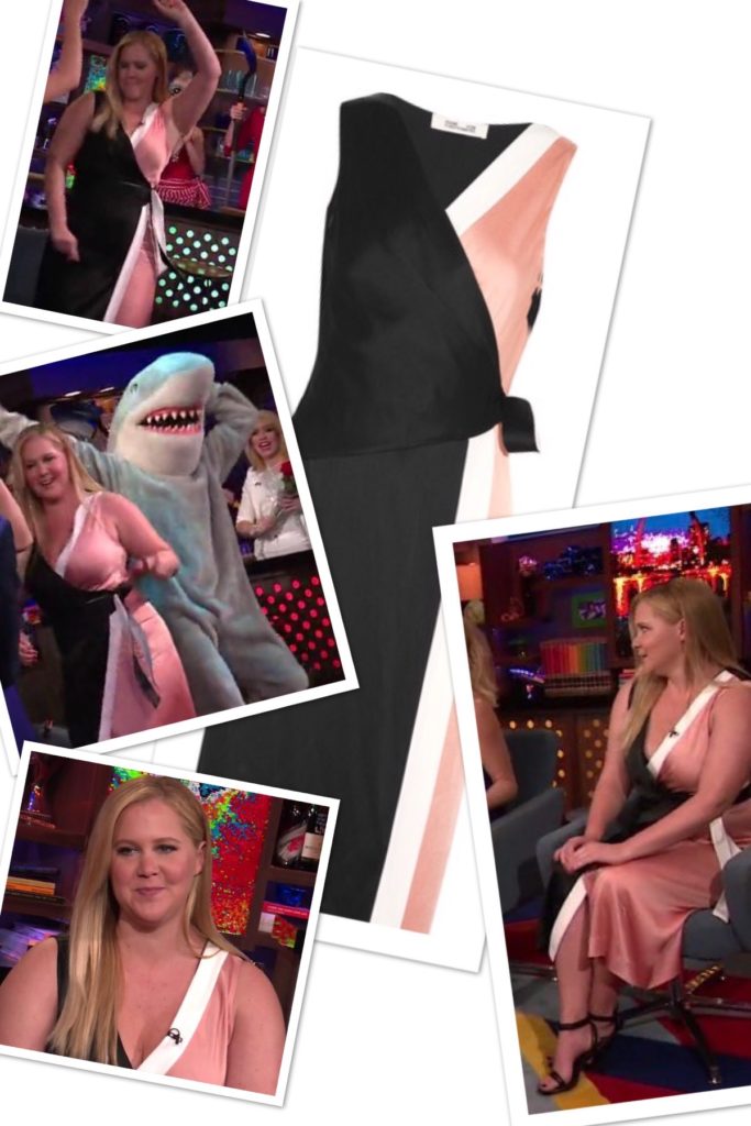 Amy Schumer's black, pink and white wrap dress