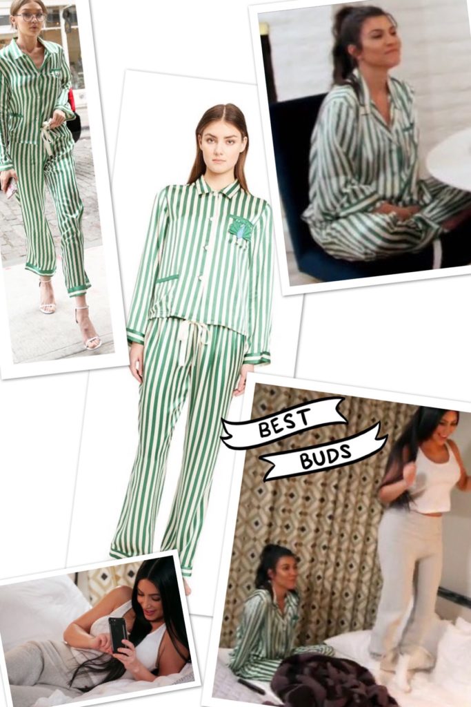 Kourtney Kardashian's Green Striped Silk Pajamas