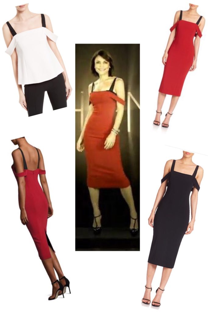 Bethenny Frankel's Red Off the Shoulder Dress with Black Straps