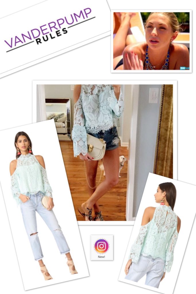 Stassi Schroeder wearing a Blue Lace Blouse