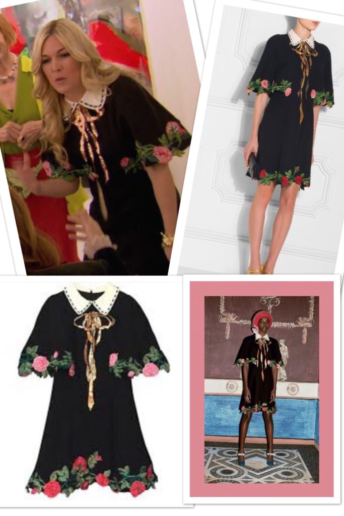 Tinsley Mortimer's Black Floral Embroidered Dress with Peter Pan Collar