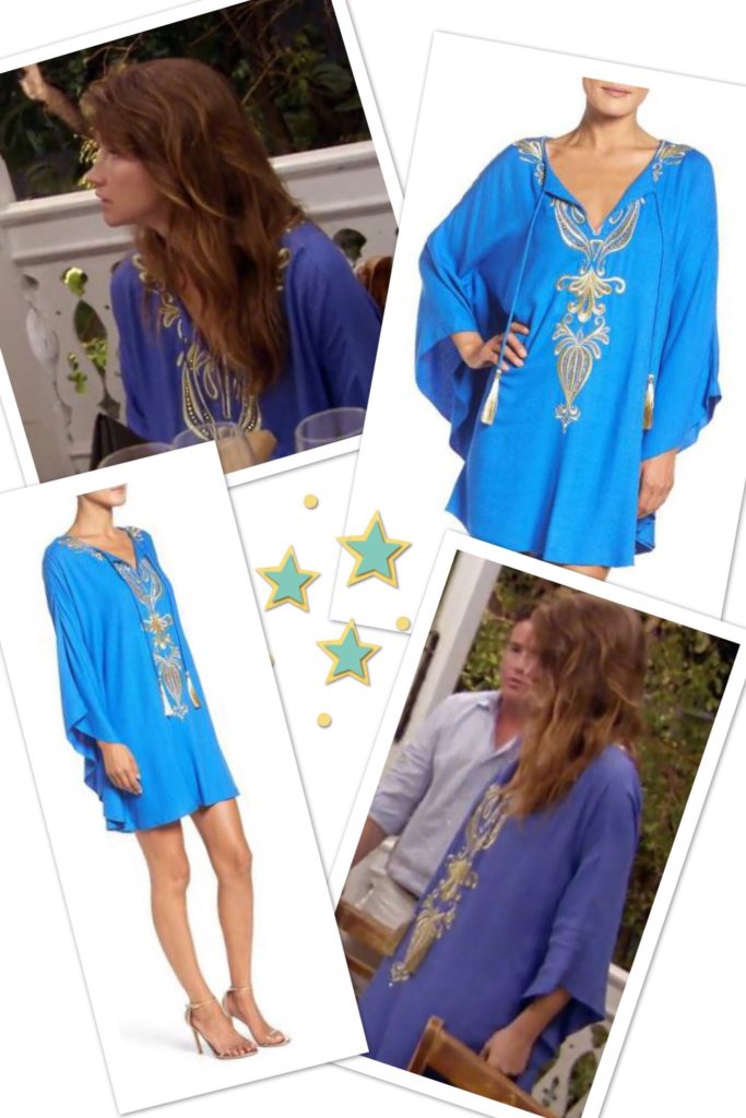 Landon Clements wearing a blue caftan with gold embroidery
