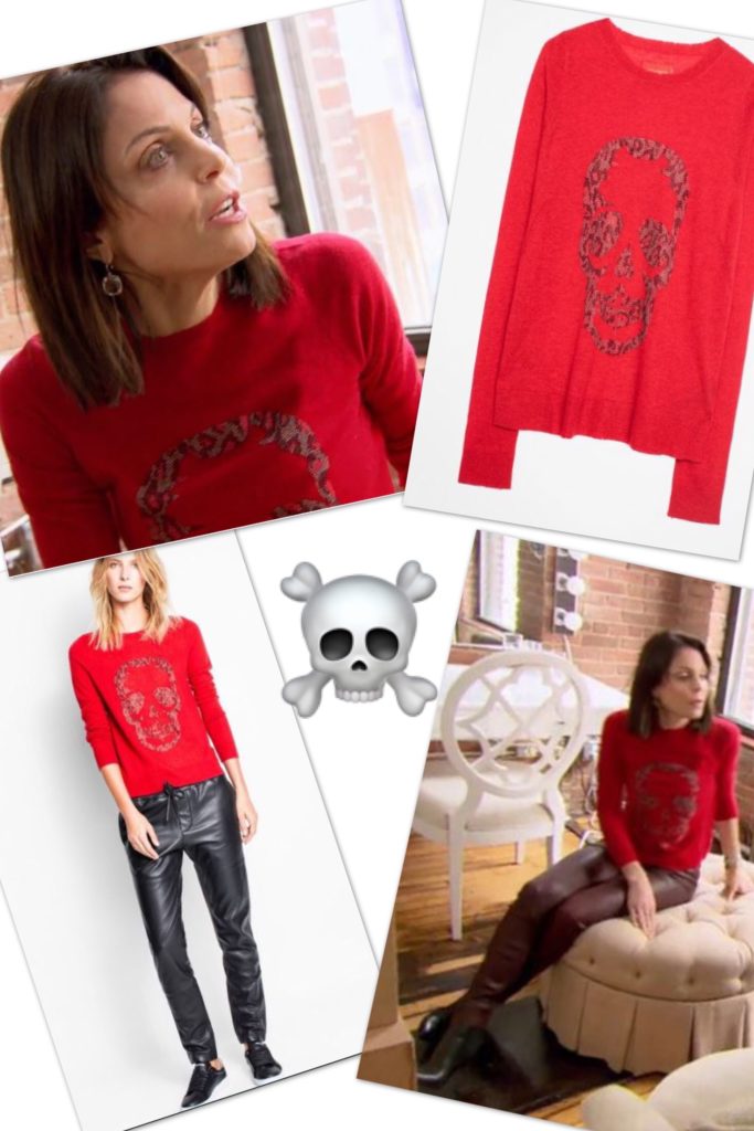 Bethenny Frankel wearing the Red Zadig & Voltaire Miss Bis Skull Sweater 