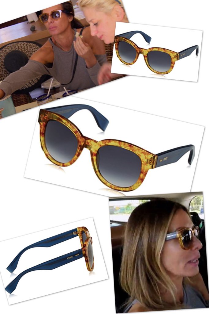 Carole Radziwill wearing blue and brown two tone Fendi sunglasses in Mexico