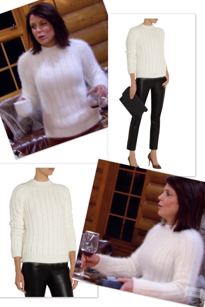 Bethenny Frankel wearing a white fluffy sweater