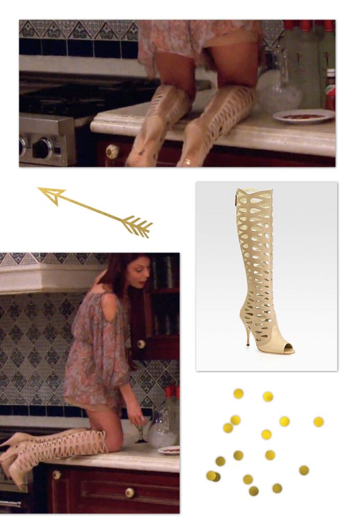 Bethenny Frankel wearing beige Brian Atwood cutout boots