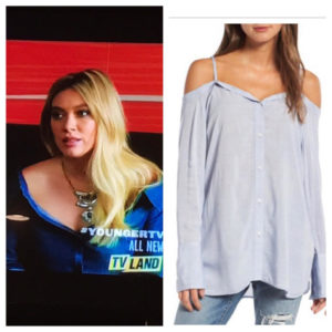Kelsey Peters From Younger Inspired Off the Shoulder Button Down Top By Treasure & Bond