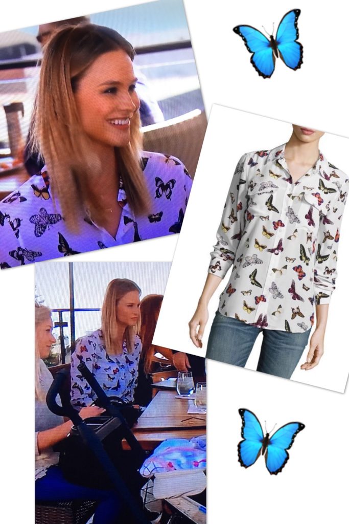 Meghan Edmonds wearing an Equipment butterfly blouse 