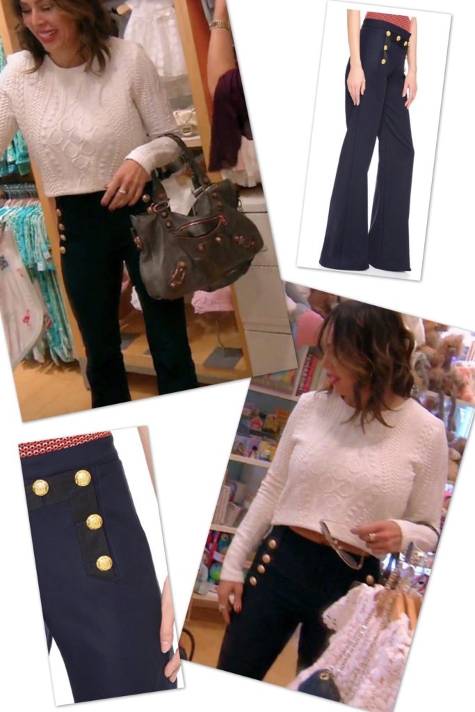 Kelly Dodd wearing black sailor pants with gold buttons