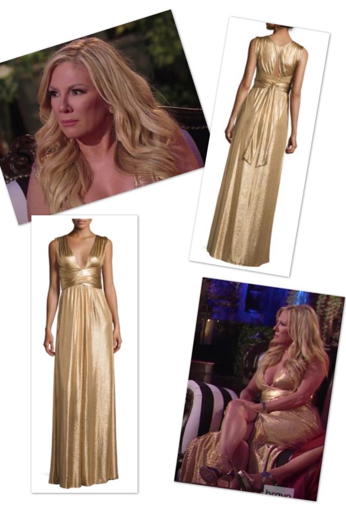 Ramona Singer wearing a gold Halston Heritage gown on the Season 9 Reunion