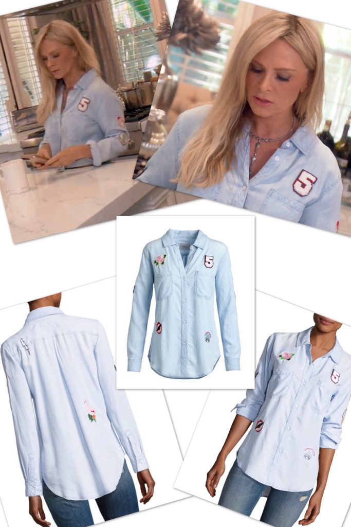 Tamra Judge wearing a Rails denim shirt with patches on it