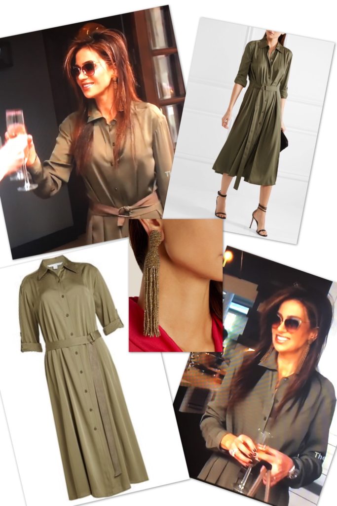 Peggy Sulahian wearing a green def dress at Meghan's Sip & See