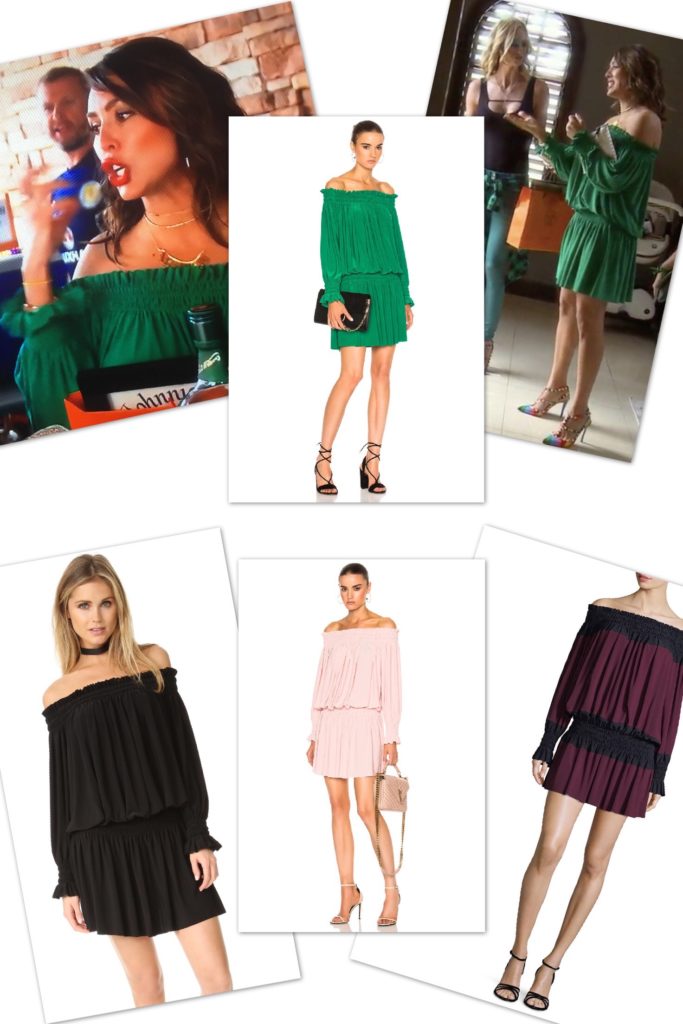 Kelly Dodd's green off the shoulder dress by Norma Kamali Peasant Dress