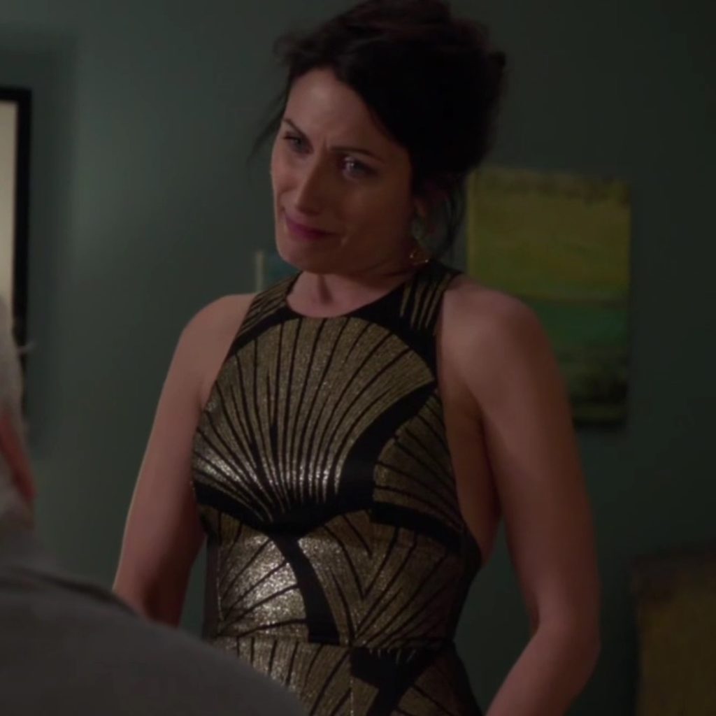 Abby McCarthy's Black and Gold Racerback Dress