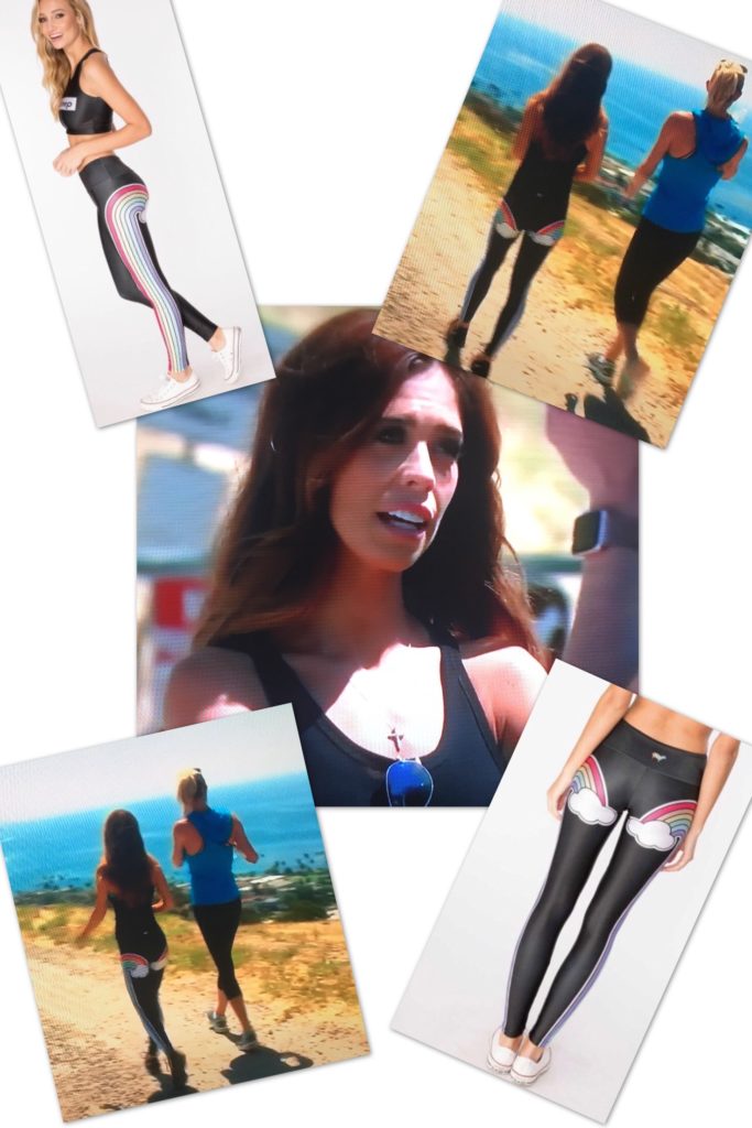 Lydia McLaughlin wearing Gold Sheep Double Rainbow Leggings Hiking with Meghan