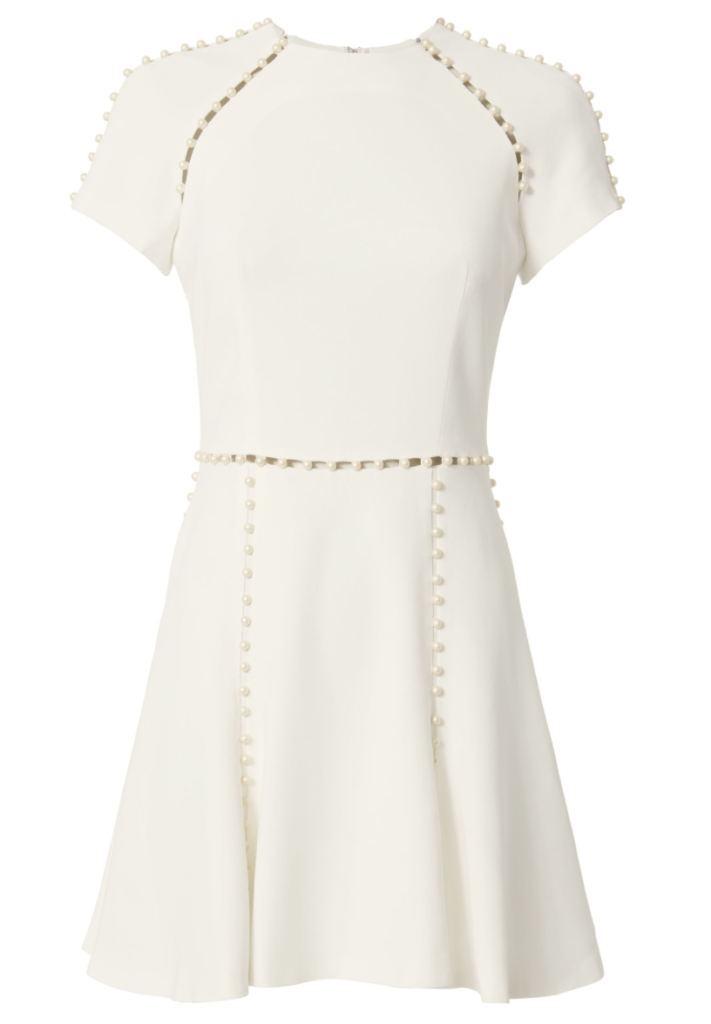 Grace Adler's White Pearl Detail Short Sleeve Dress